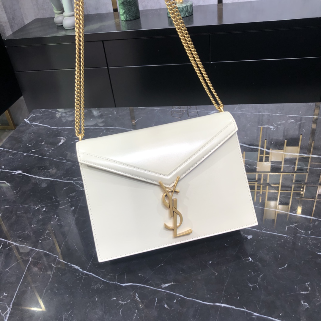 Saint Laurent Cassandera Medium Calfskin Shoulder Bag White 532750